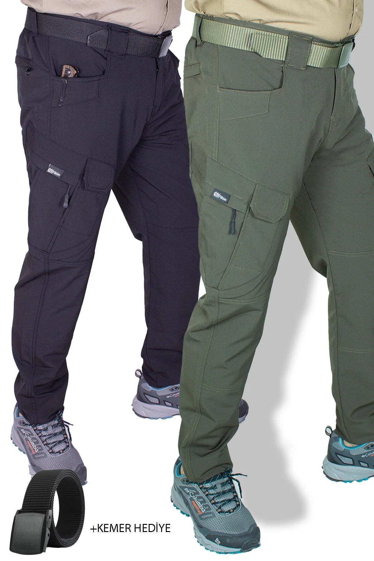 2 ADET TAKTİK OUTDOOR PANTOLON LİKRALI (YAZLIK) siyah-hakiyeşil