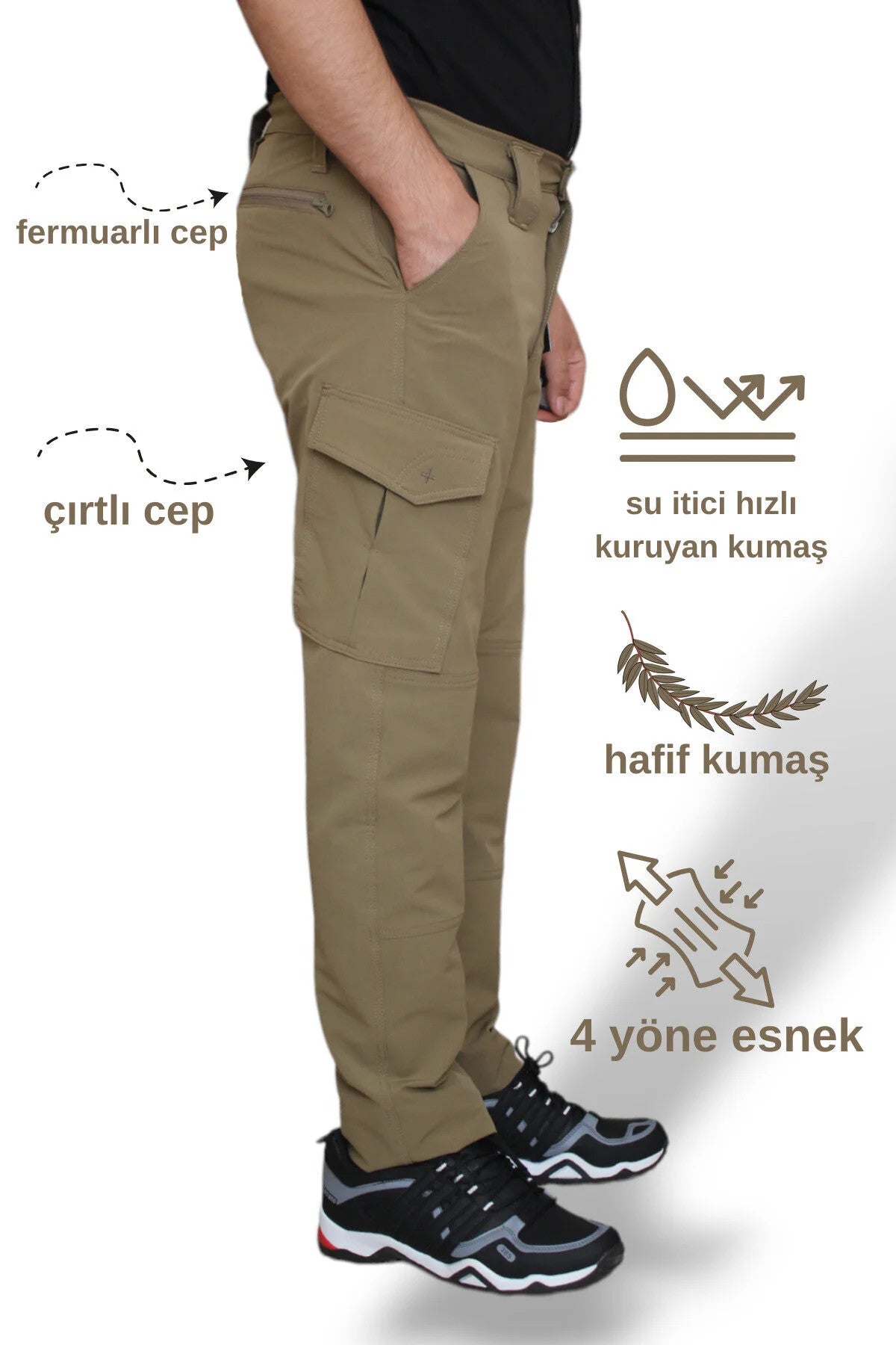 Taktik Outdoor Pantolon Trekking Kumaş Esnek Ve Hafif Malzeme, Su Kaydırır (MEVSİMLİK) -bej