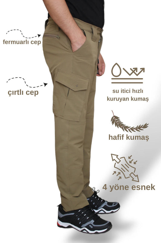 Taktik Outdoor Pantolon Trekking Kumaş Esnek Ve Hafif Malzeme, Su Kaydırır (MEVSİMLİK) -bej