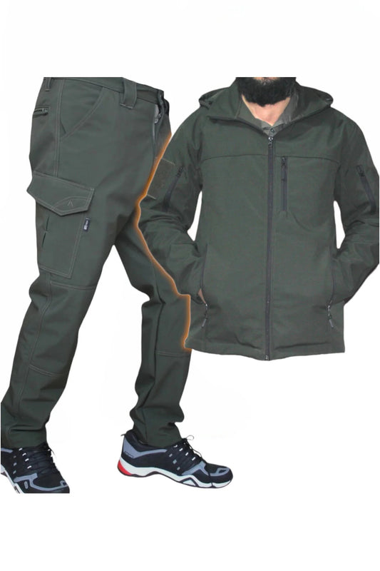 outdoor softsehll mont+ pantolon(takım) polarli su geçirmez hakiyeşil
