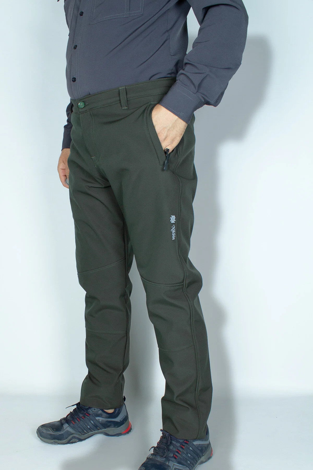 Outdoor Pantolon Softshell Içi Polarlı Su Rüzgar Geçirmez Kışlık -hakiyeşil