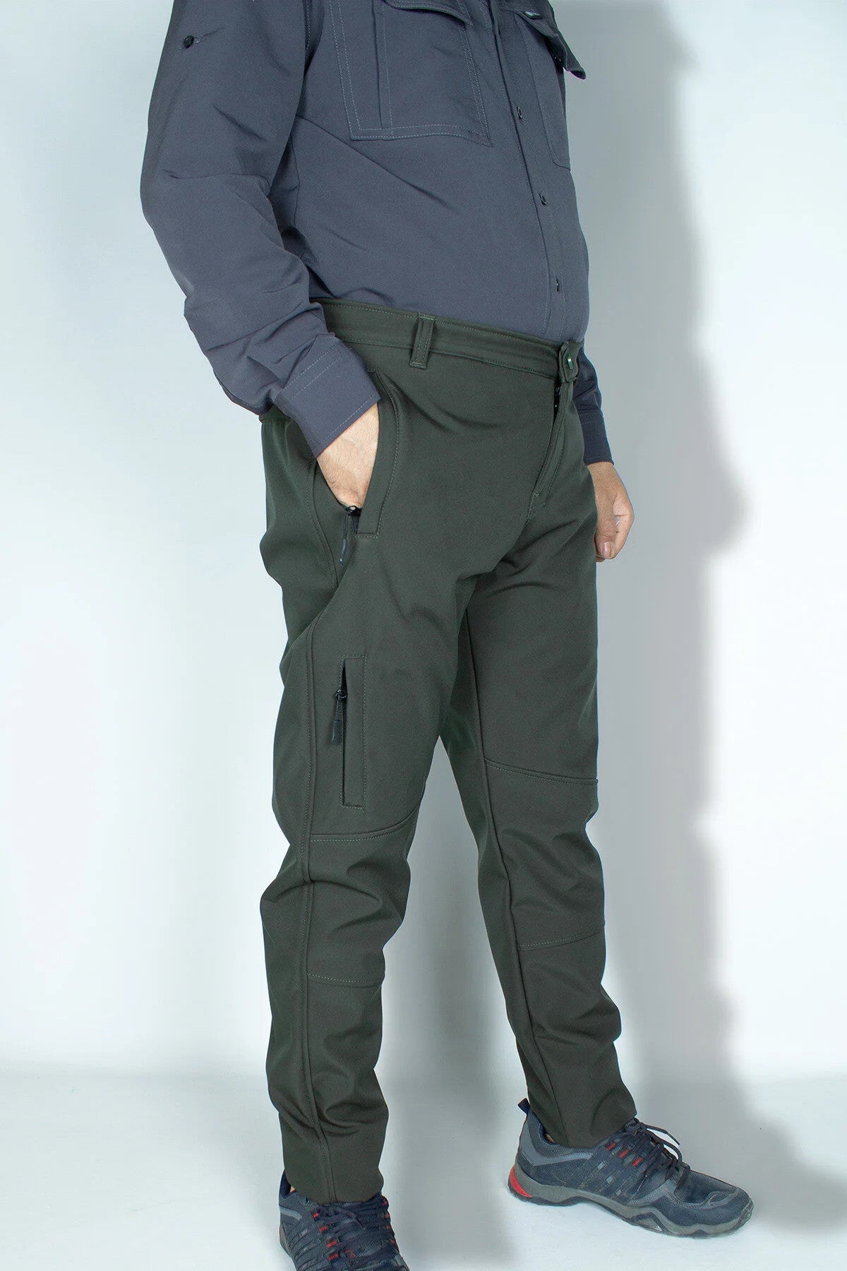 Outdoor Pantolon Softshell Içi Polarlı Su Rüzgar Geçirmez Kışlık -hakiyeşil