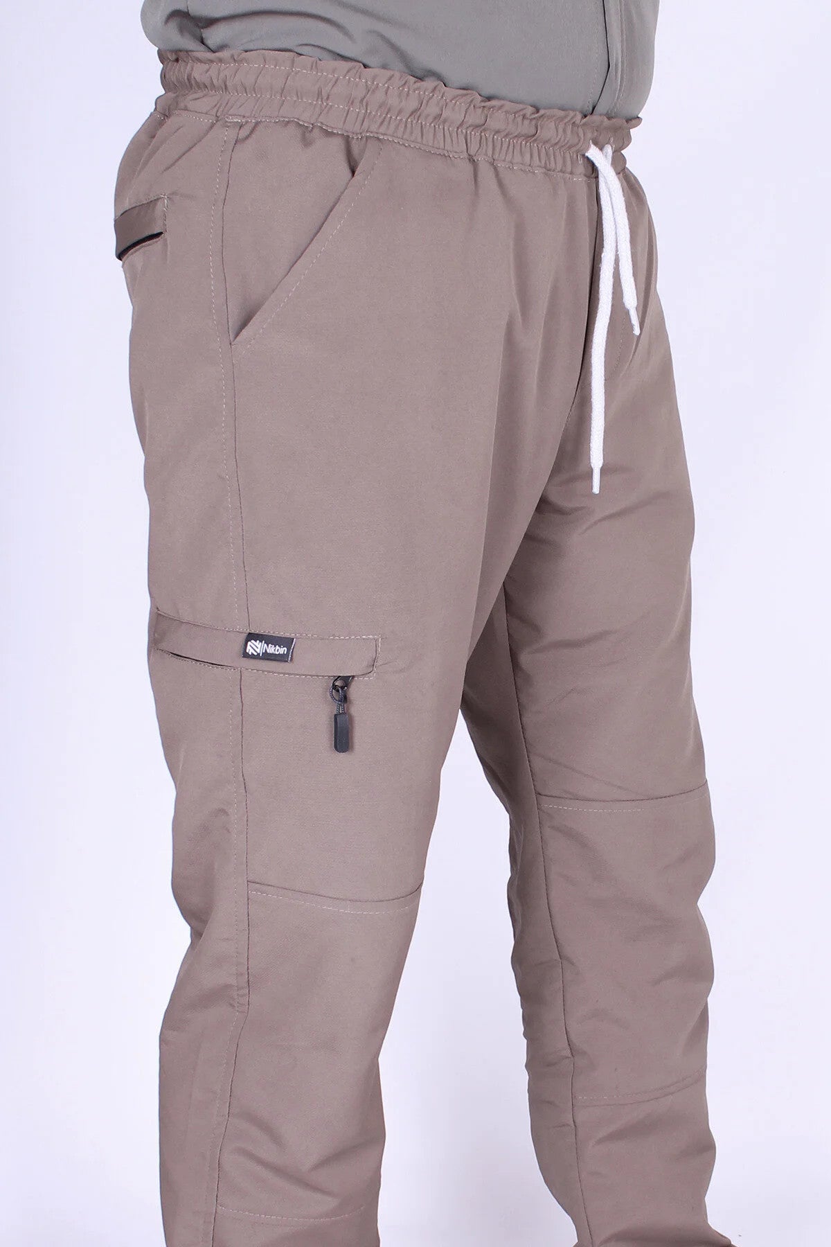 Jogger Pantolon Likralı Rahat Kalıp Kordunlu E-lastik Bel -kahverengi